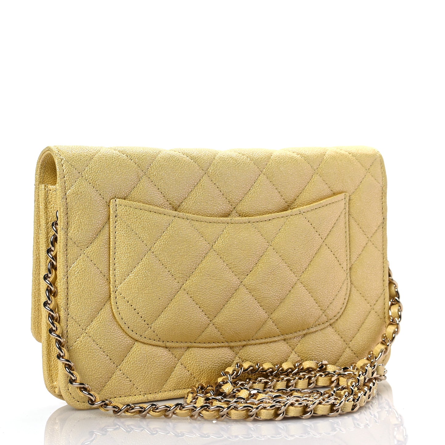 Iridescent Caviar Quilted Wallet on Chain WOC Yellow
