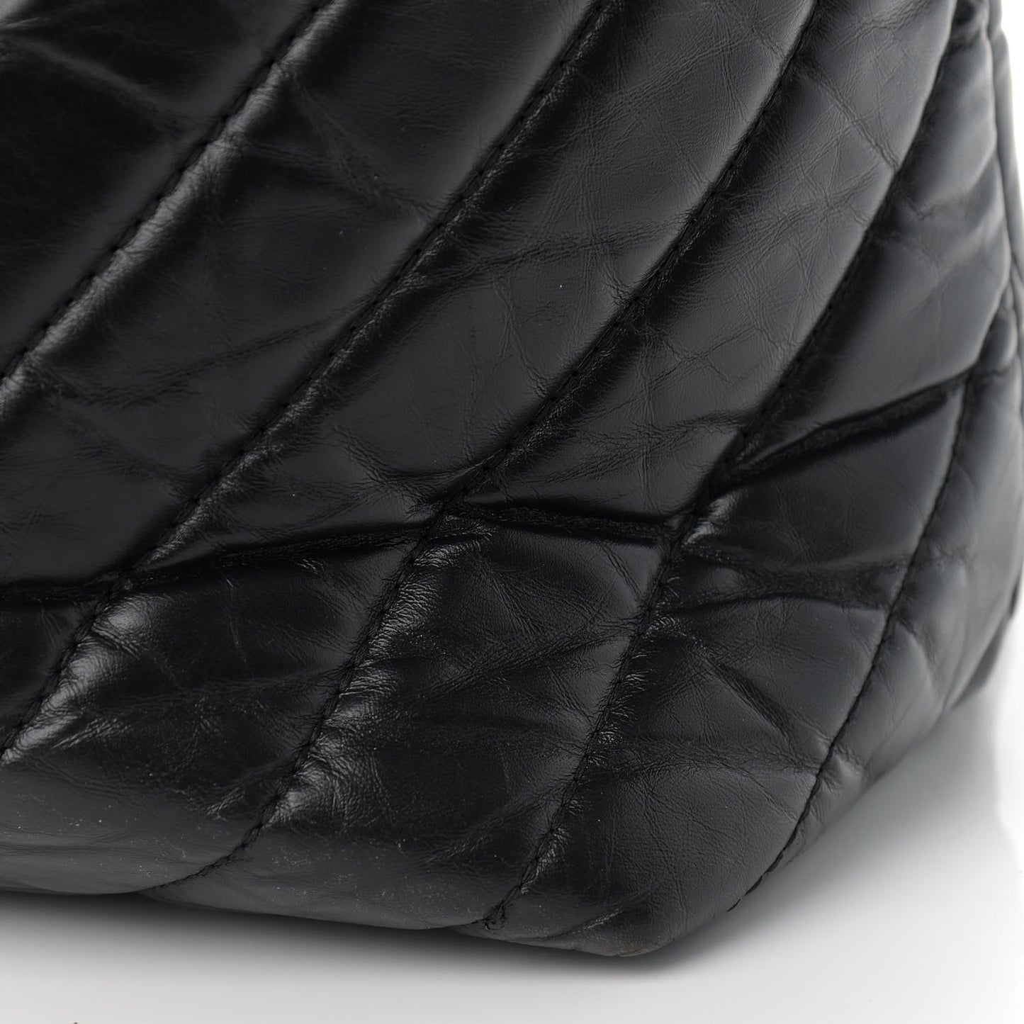 Aged Calfskin Chevron Quilted Duffle Bag Black