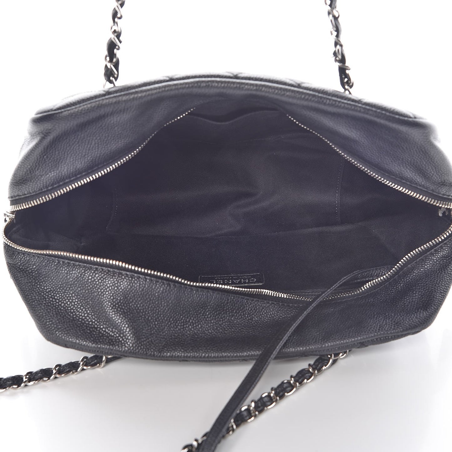 Caviar Quilted Travel Flap Tote Black