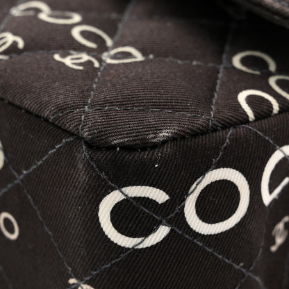 Chanel Canvas Coco Printed Quilted Medium Double Flap Black White 12 of 13