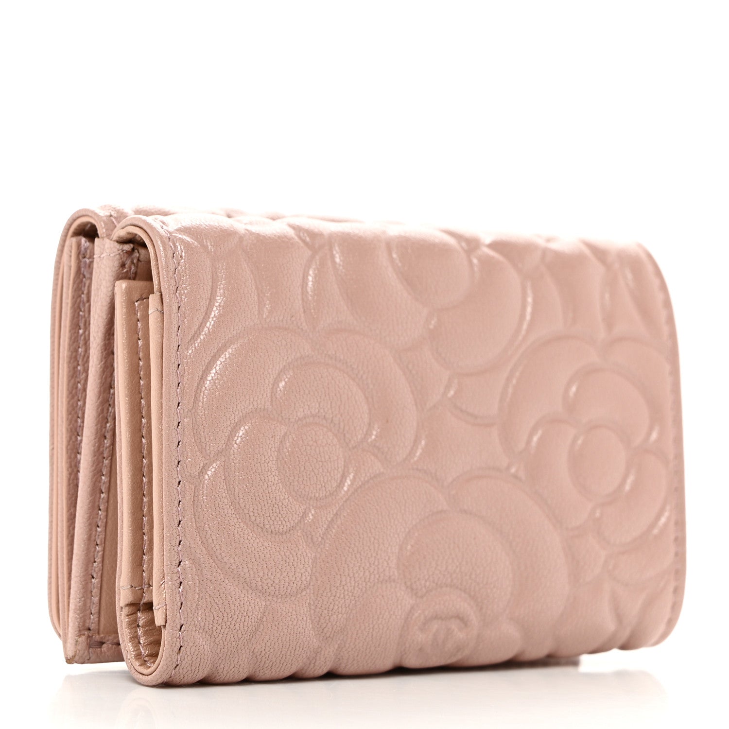 Chanel Goatskin Camellia Embossed Compact Wallet Light Pink 3 of 8
