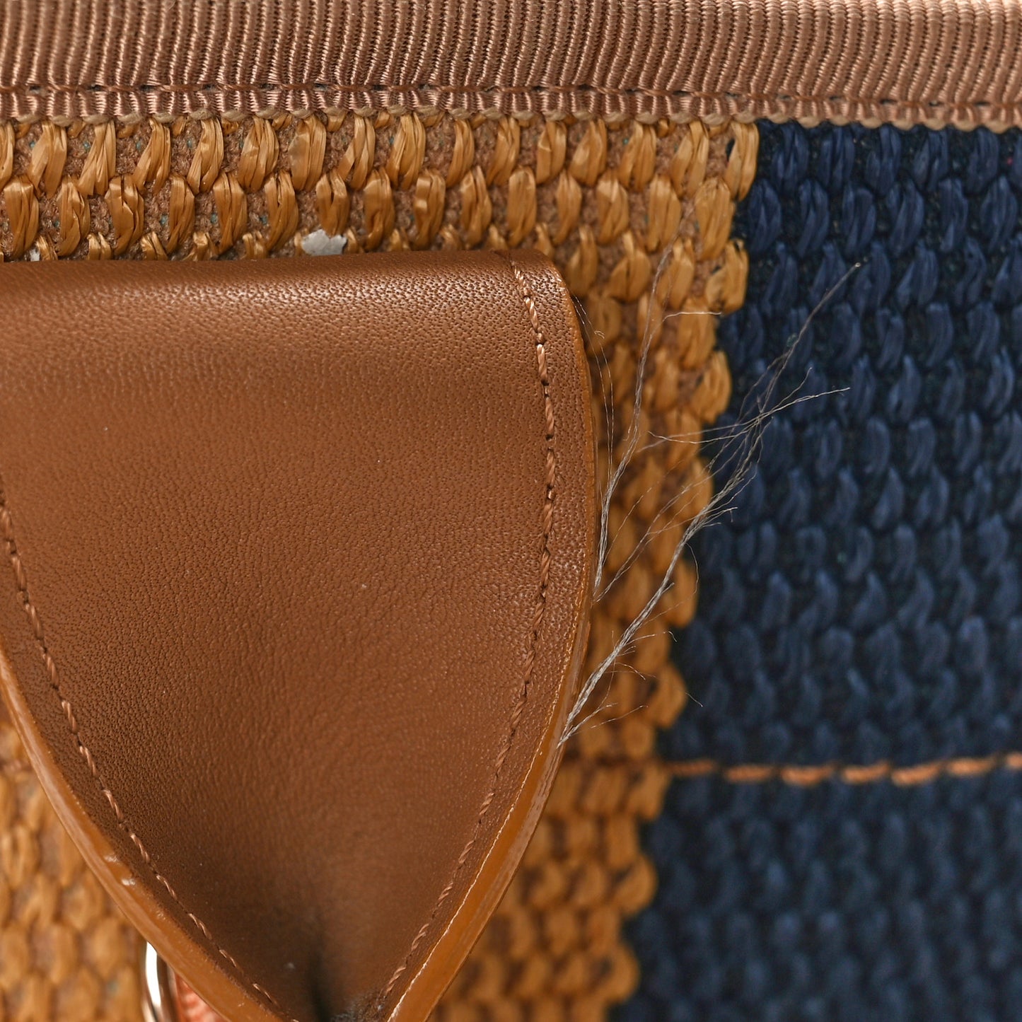 Straw Raffia Calfskin Striped Medium Deauville Tote Khaki Beige Navy Blue