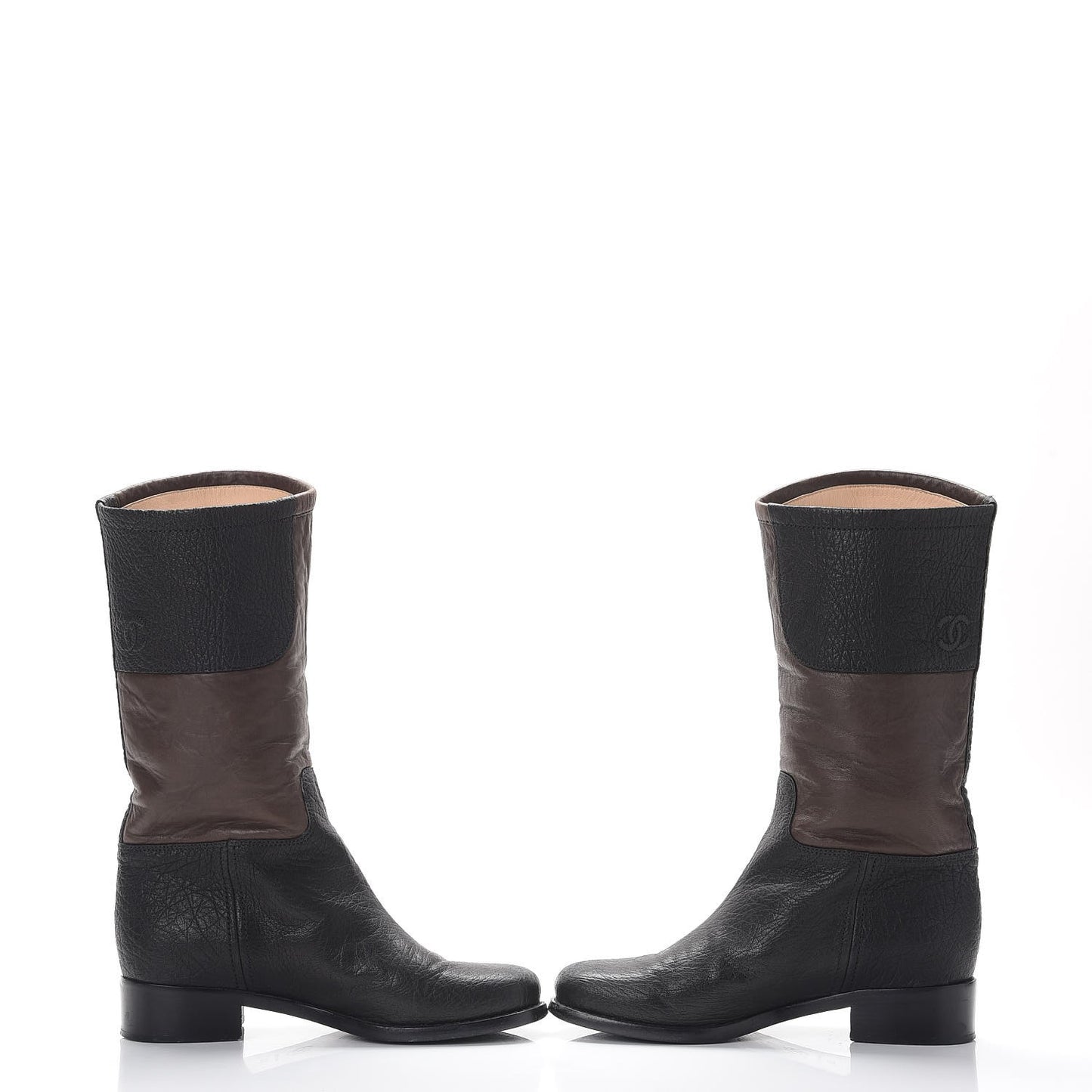 Lambskin Calfskin High Boots 36.5 Dark Brown Black