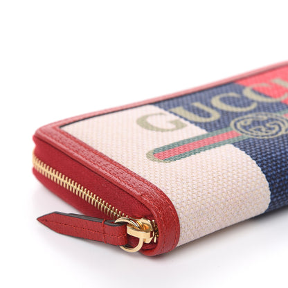 Gucci Canvas Sylvie Stripe Logo Zip Around Wallet Mystic White Hibiscus Red Maritime 8 of 9