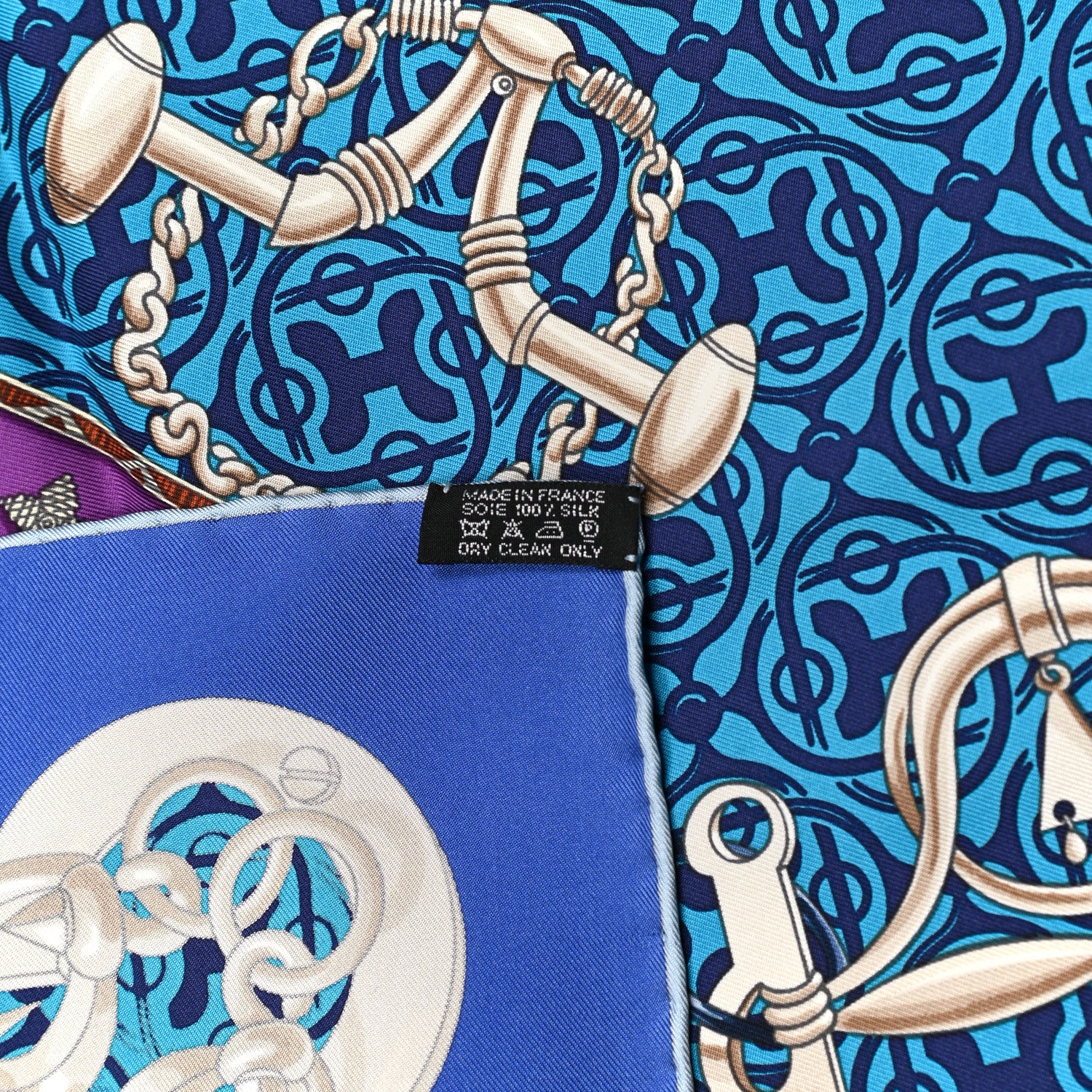 Hermes Silk Mors et Gourmettes Remix Scarf 90 Azur Cobalt Gris 2 of 5