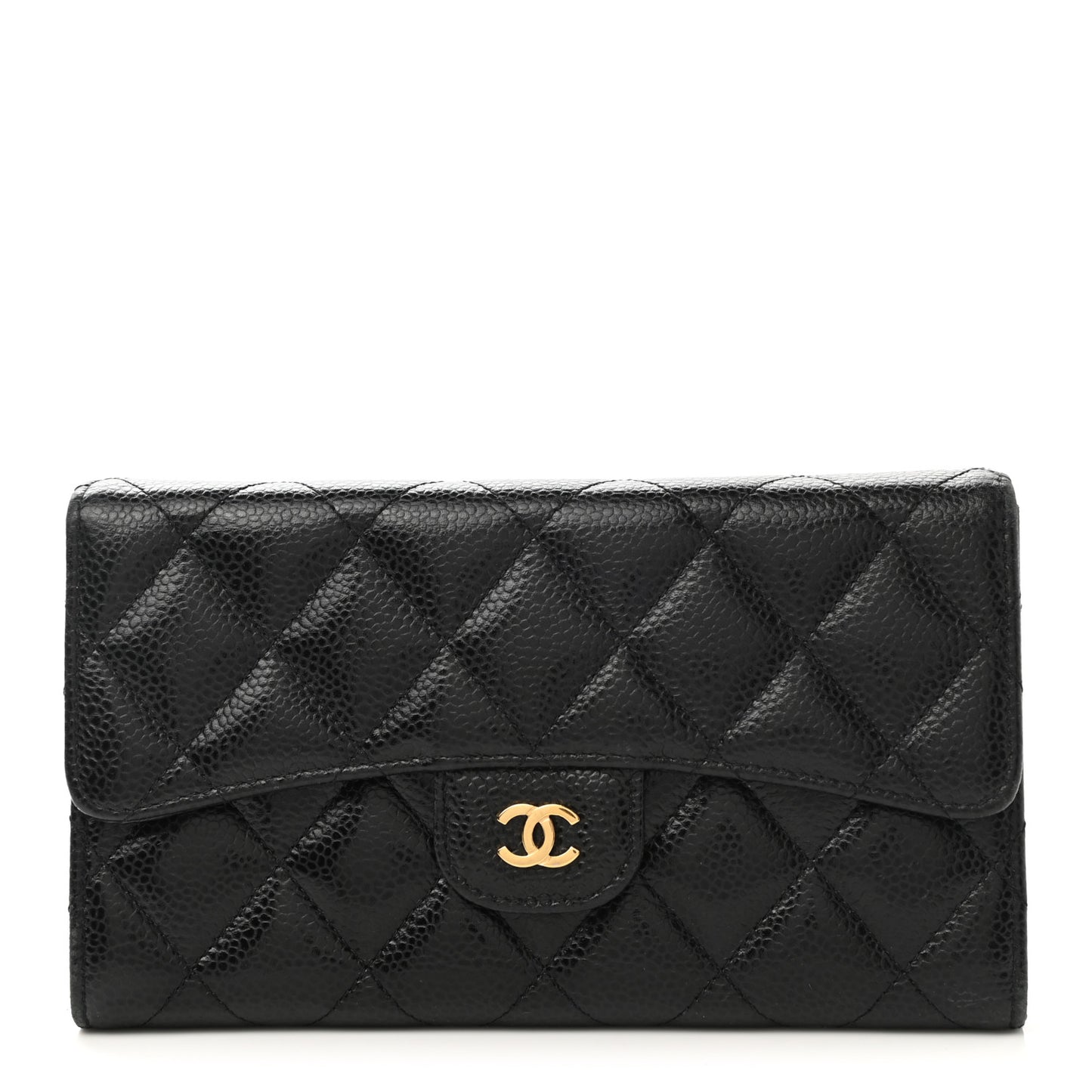 Caviar Quilted Large Flap Wallet Black