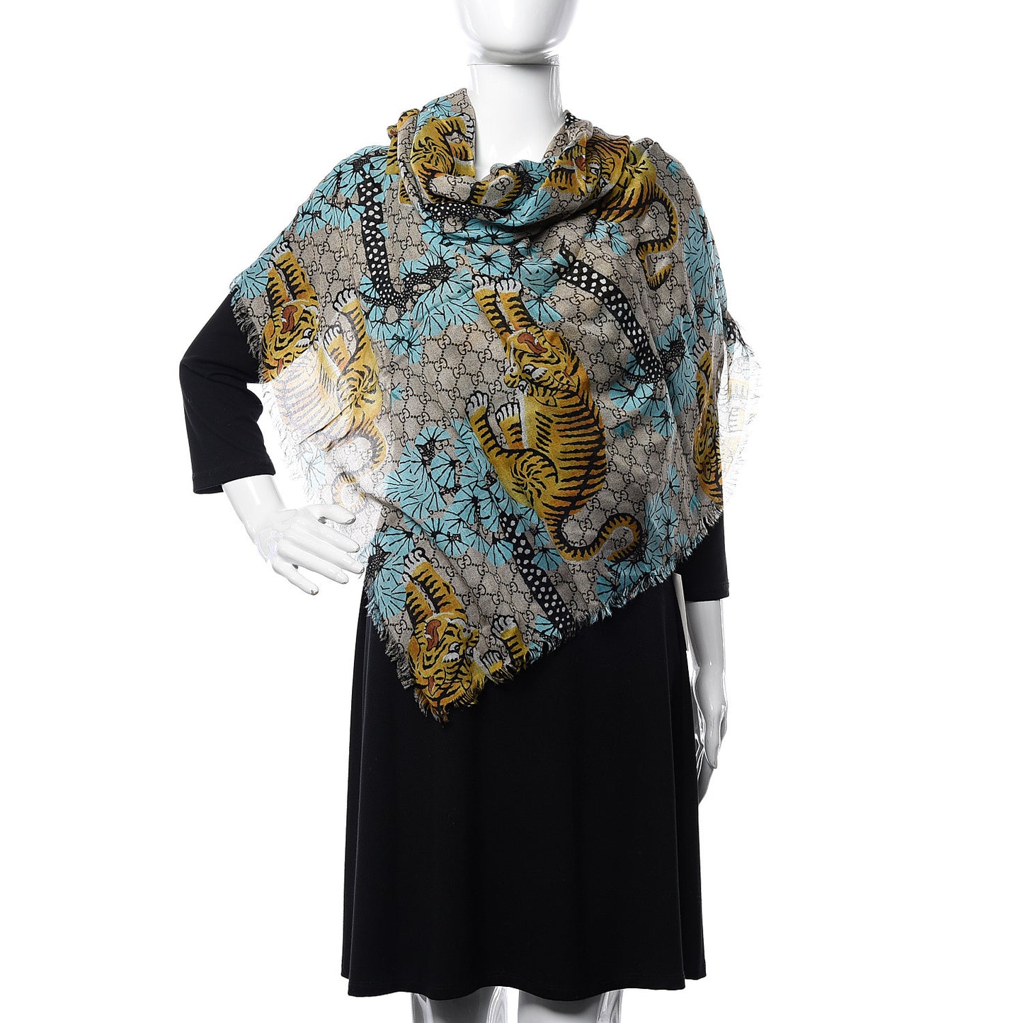Modal Silk GG Monogram Supreme Tiger Shawl Rope Sky Blue