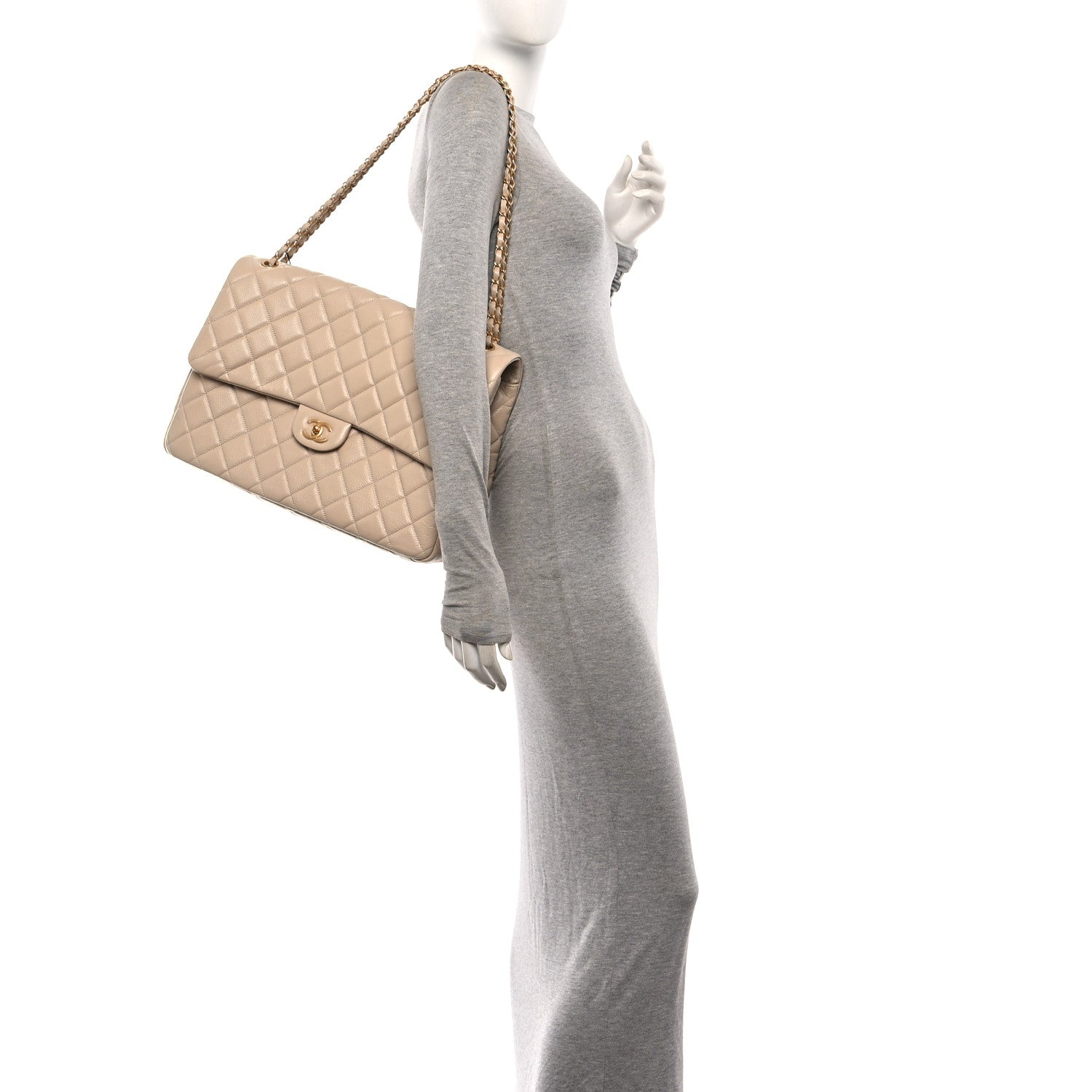 Chanel Grained Calfskin Quilted XXL Travel Flap Bag Beige 2 of 12