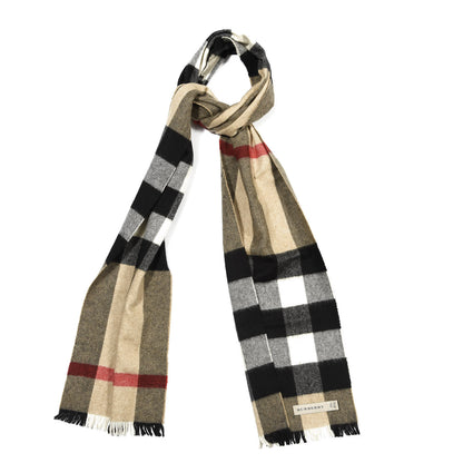 Burberry Cashmere Mega Check Fringe Scarf Camel 1 of 5
