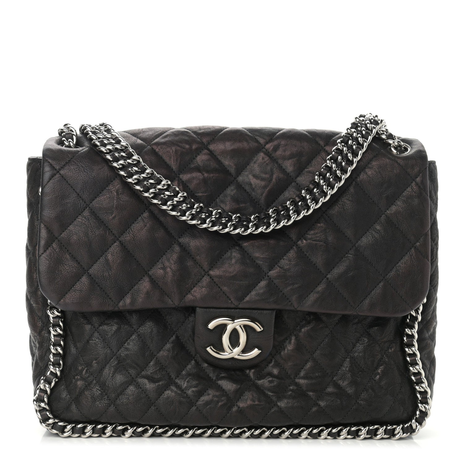 Chanel Washed Lambskin Quilted Maxi Chain Around Flap Black 1 of 10