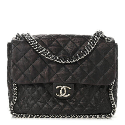 Chanel Washed Lambskin Quilted Maxi Chain Around Flap Black 1 of 10
