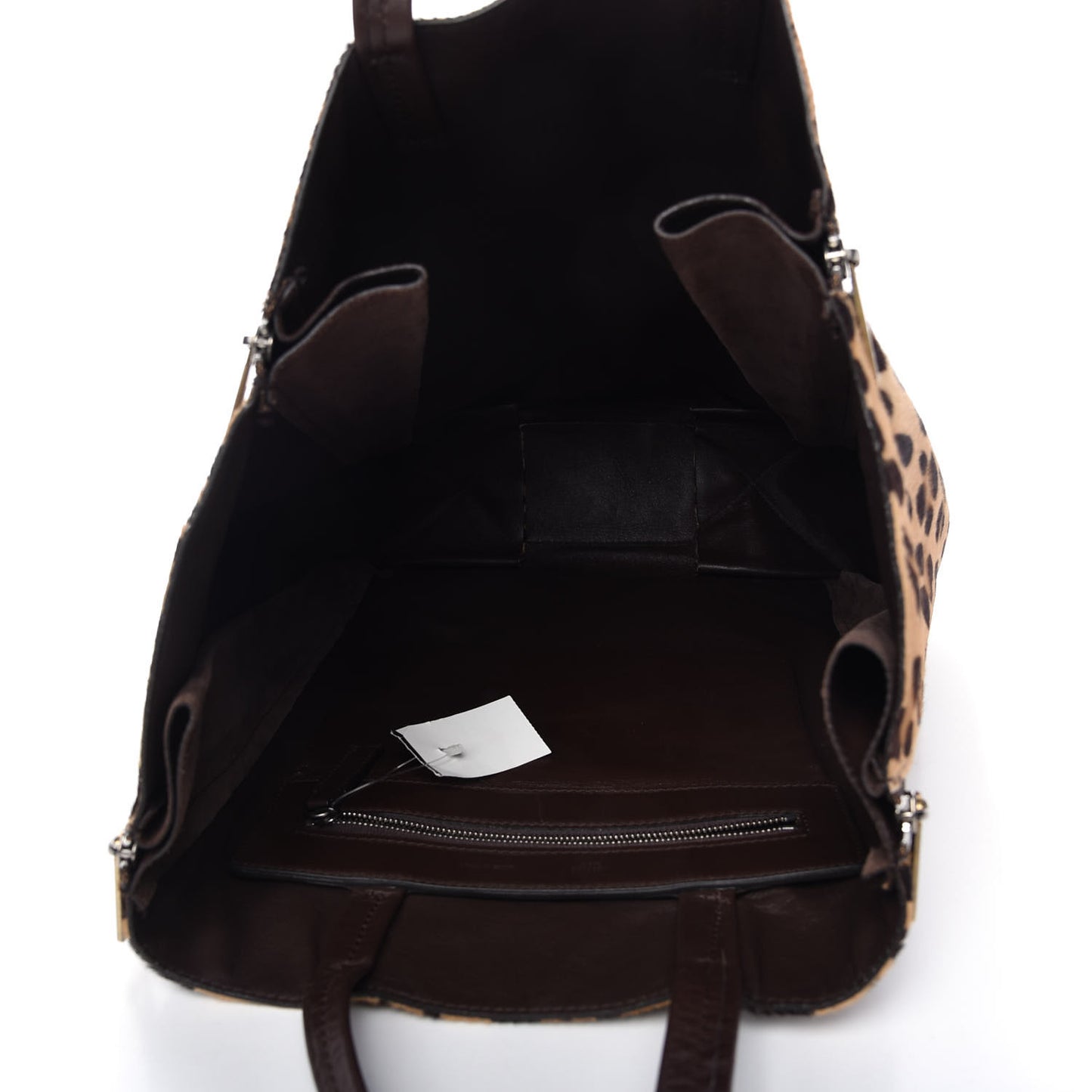 Calf Hair Leopard Print Vertical Zip Gusset Cabas