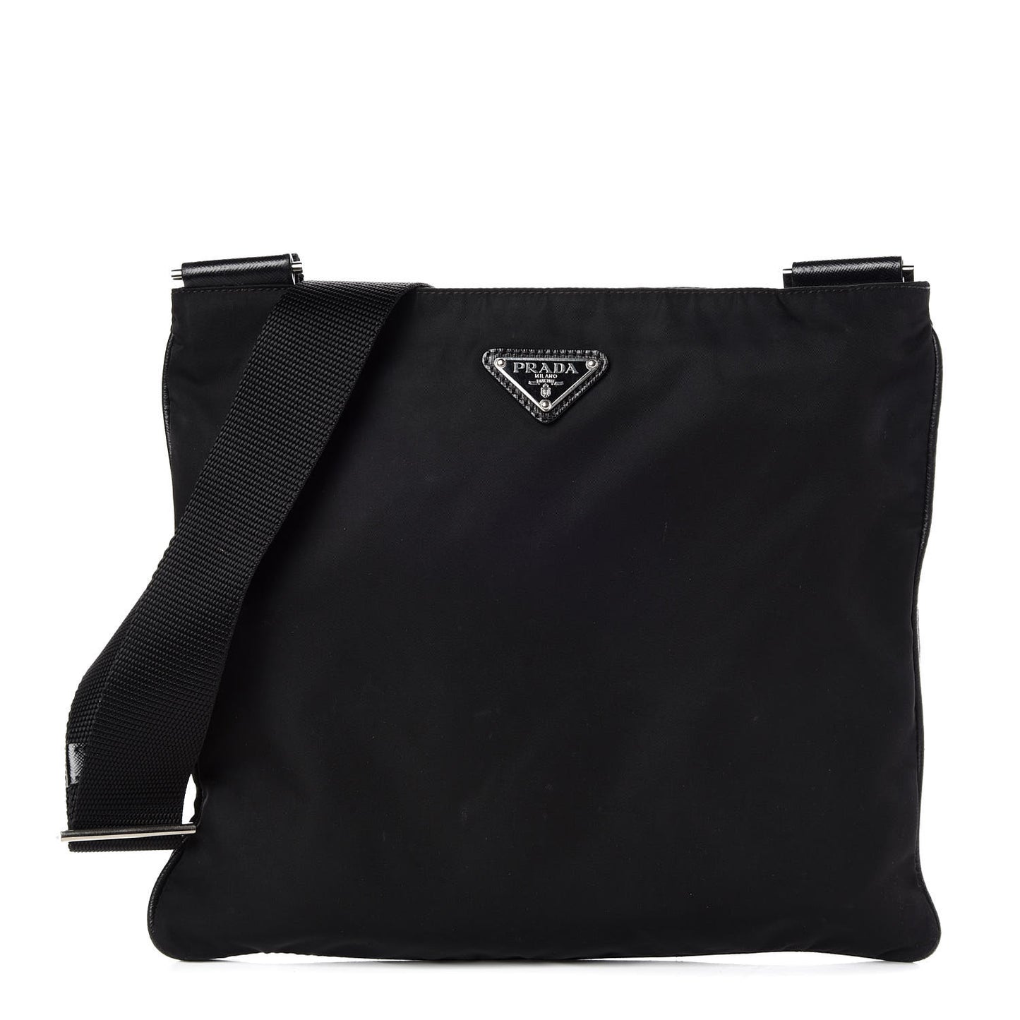 Nylon Flat Messenger Bag Black