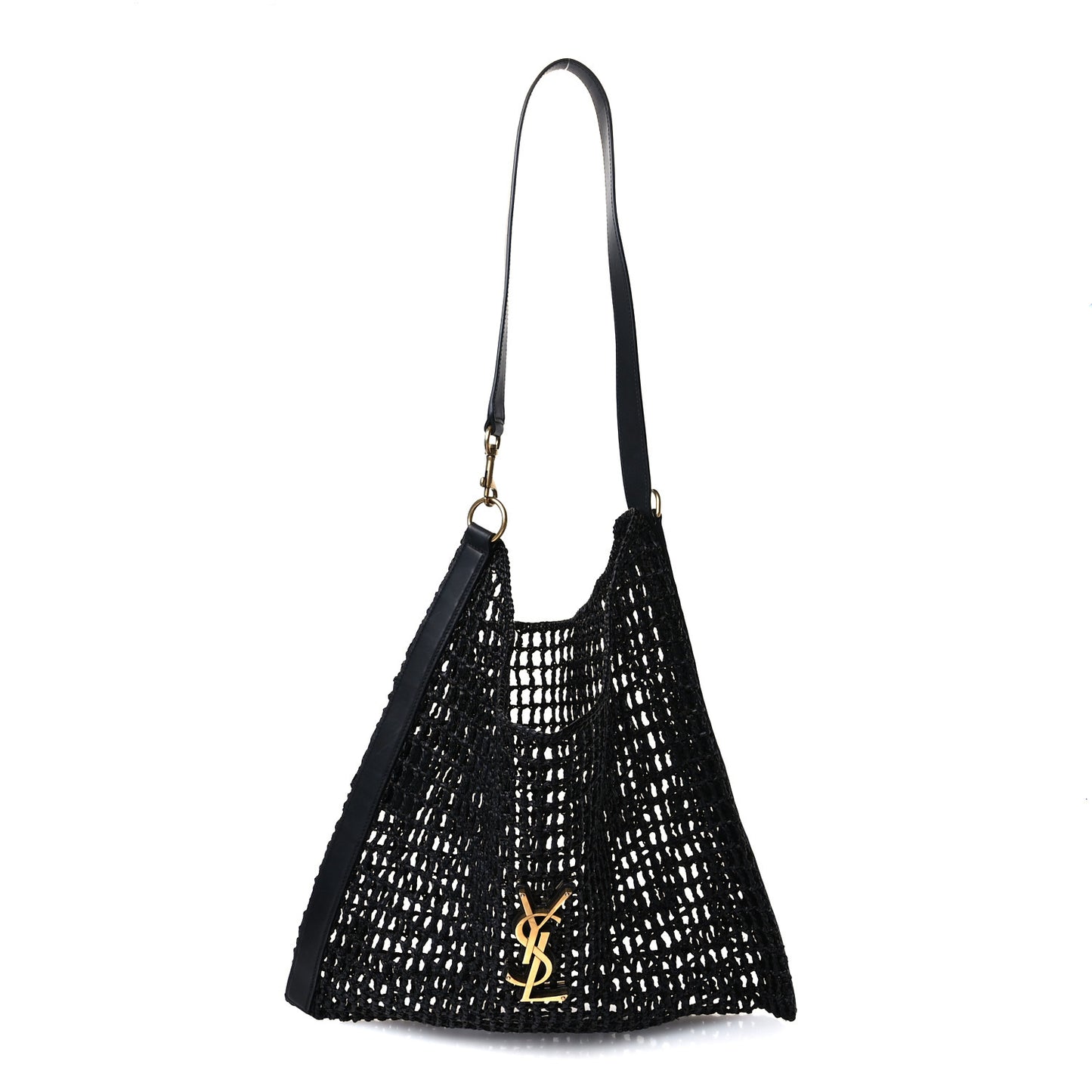 Raffia Calfskin Oxalis Shoulder Bag Black