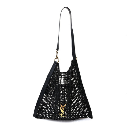Saint Laurent Raffia Calfskin Oxalis Shoulder Bag Black 1 of 11