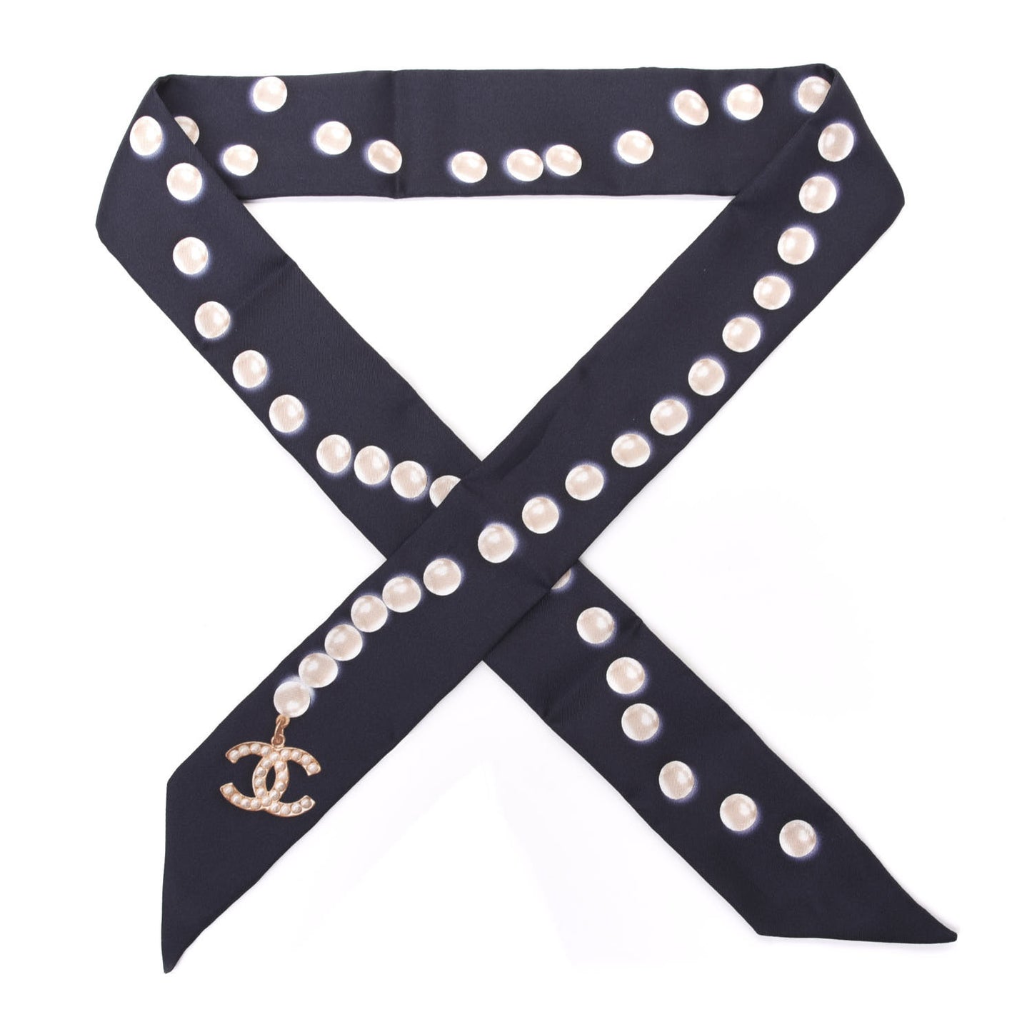 Silk Pearl CC Slim Bandeau Scarf Navy