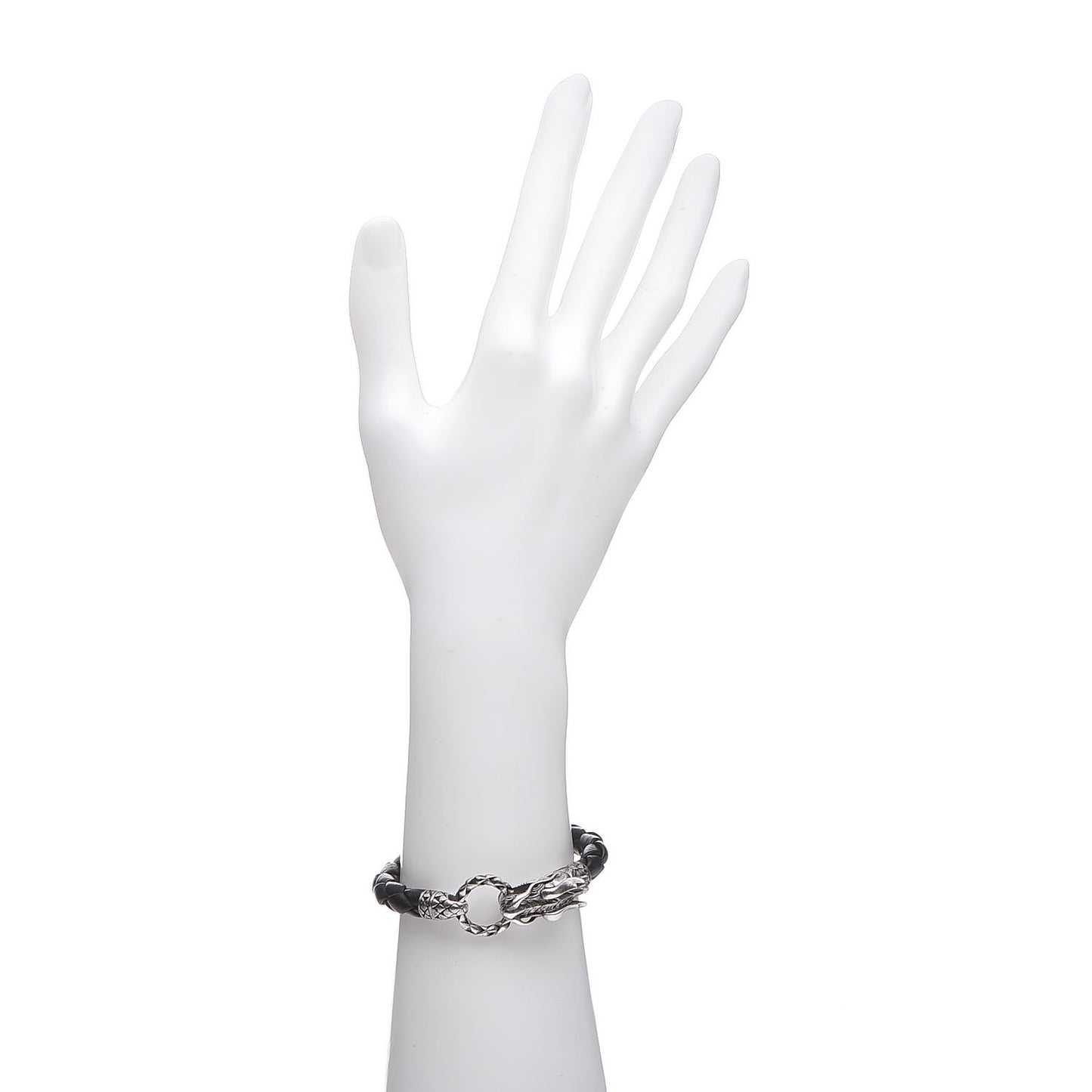 Sterling Silver Leather Naga Dragon Legend Bracelet Black