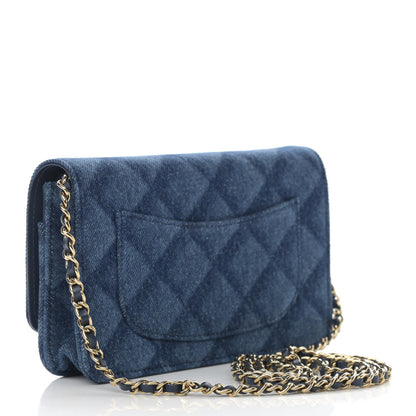 Chanel Denim Printed Wallet On Chain WOC Dark Blue 2 of 11