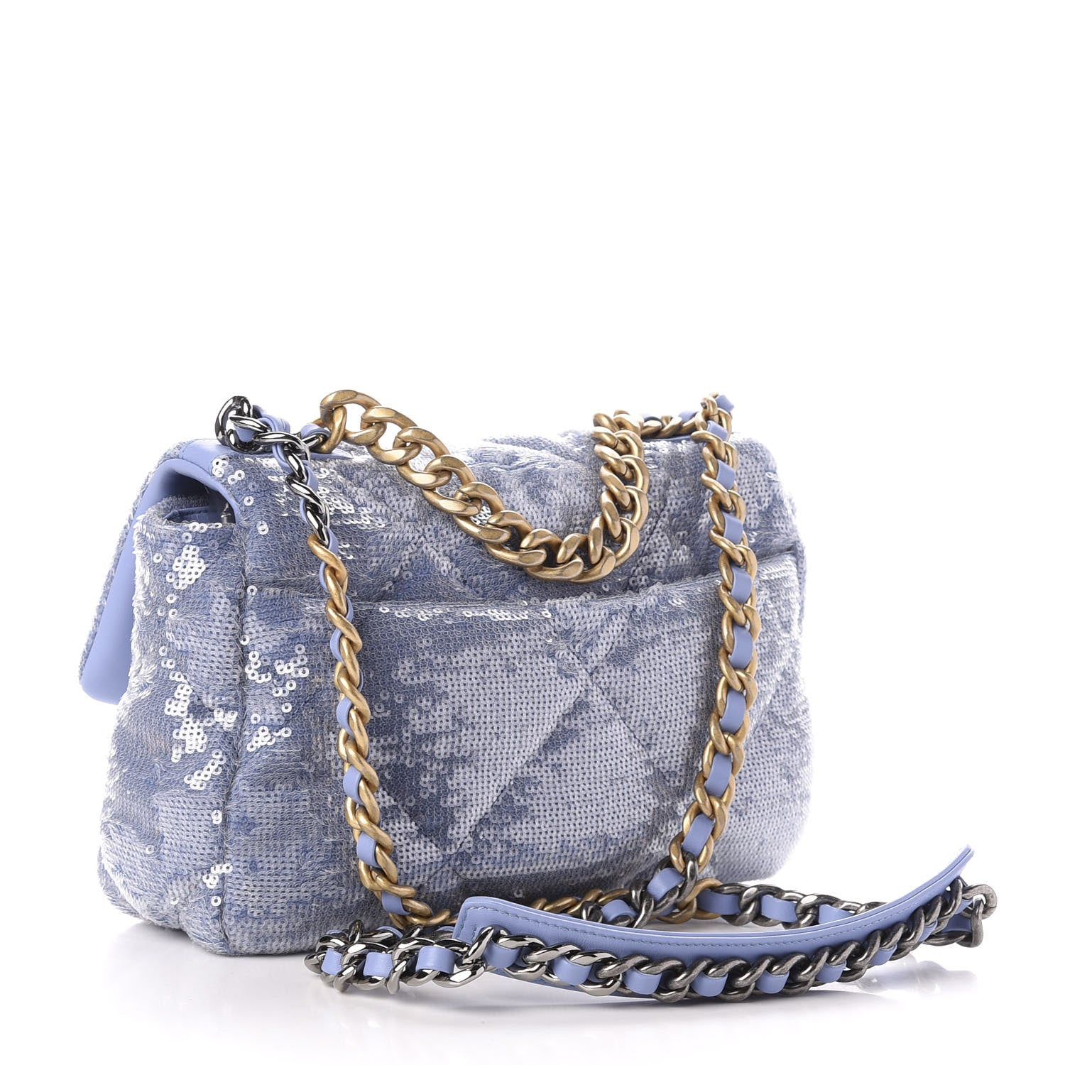 Chanel Sequin Quilted Medium 19 Flap Light Blue 3 of 10