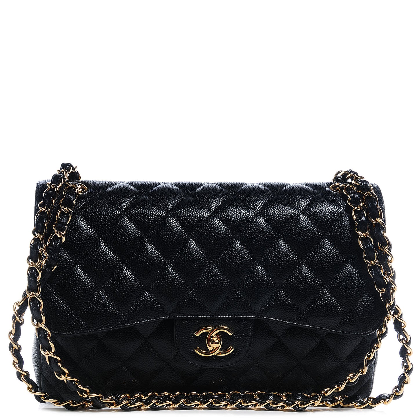 Caviar Quilted Jumbo Double Flap Black