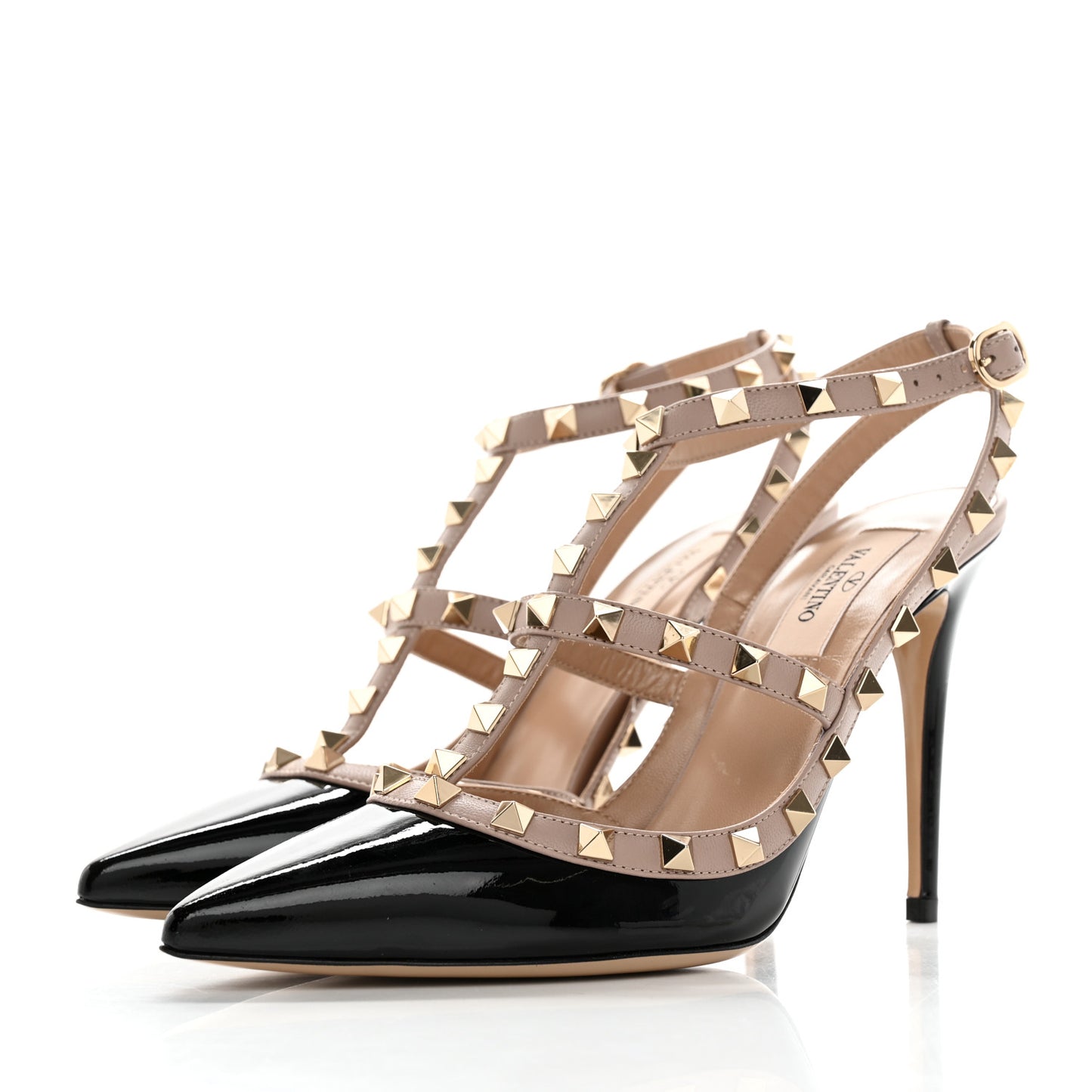 Patent Nappa Rockstud Ankle Strap 100mm Pumps 38 Black Poudre