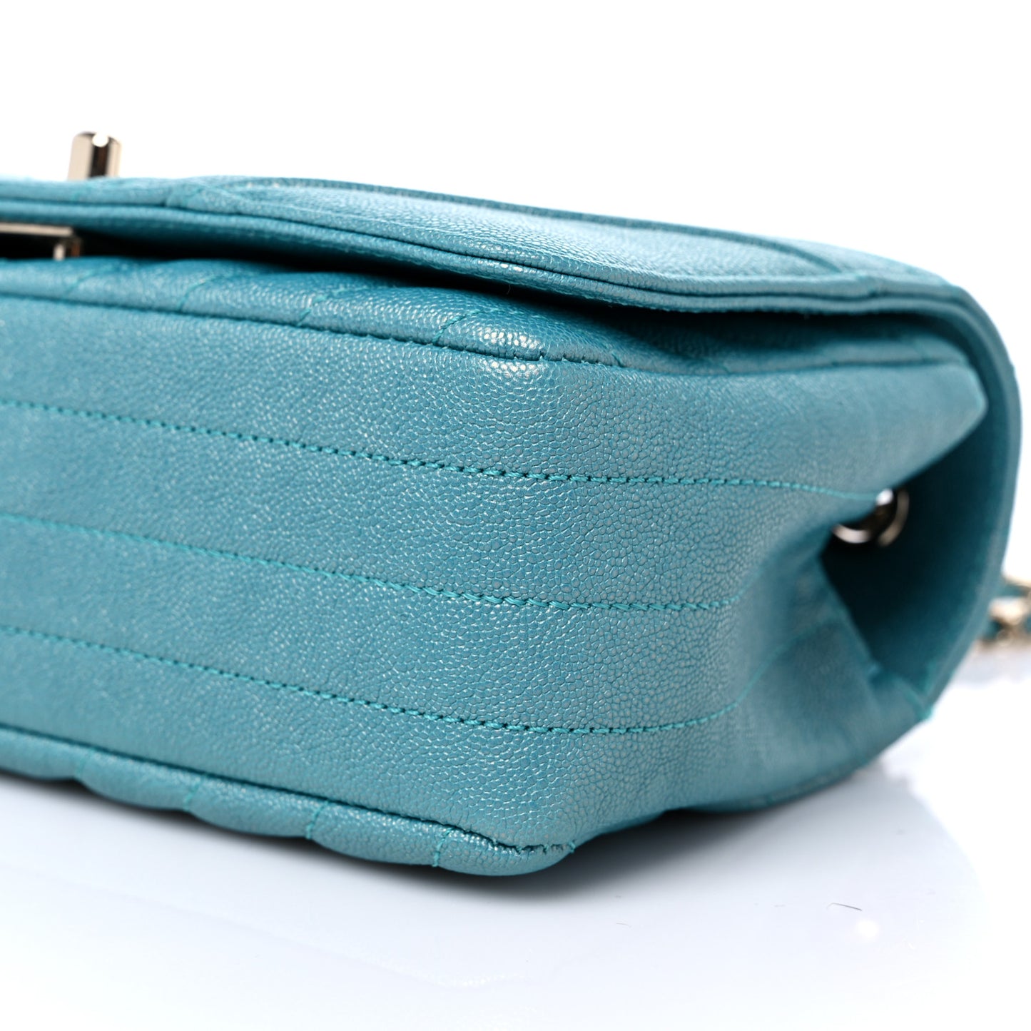 Metallic Caviar Chevron Quilted Medium Statement Flap Turqouise