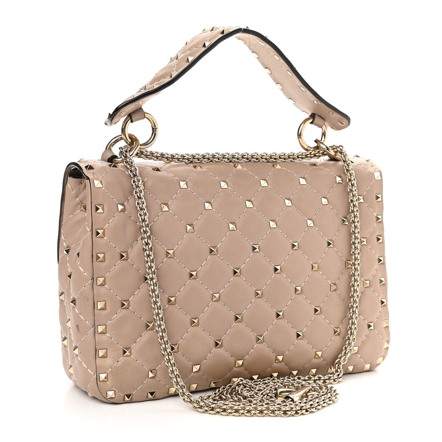Lambskin Medium Rockstud Spike Shoulder Bag Poudre