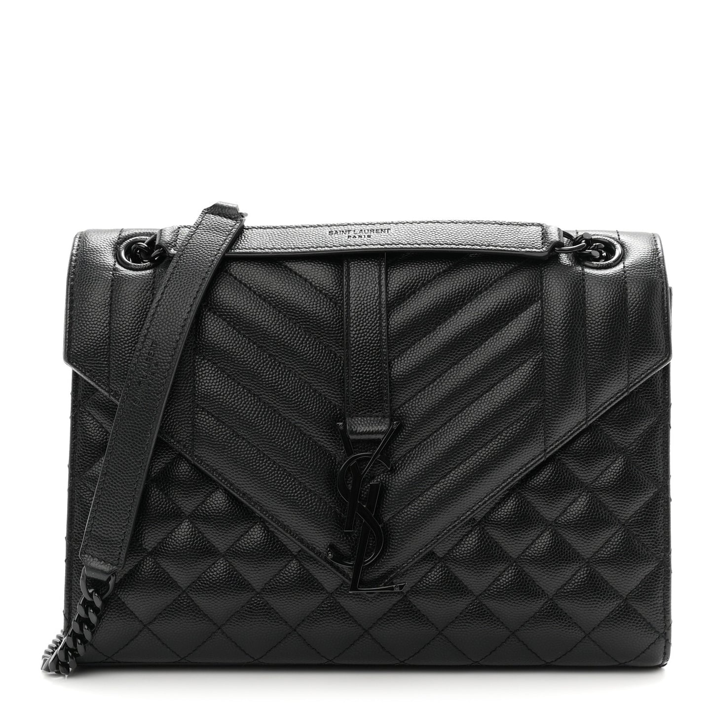 Grain De Poudre Textured Mixed Matelasse Triquilt Medium Monogram Monochrome Satchel Black