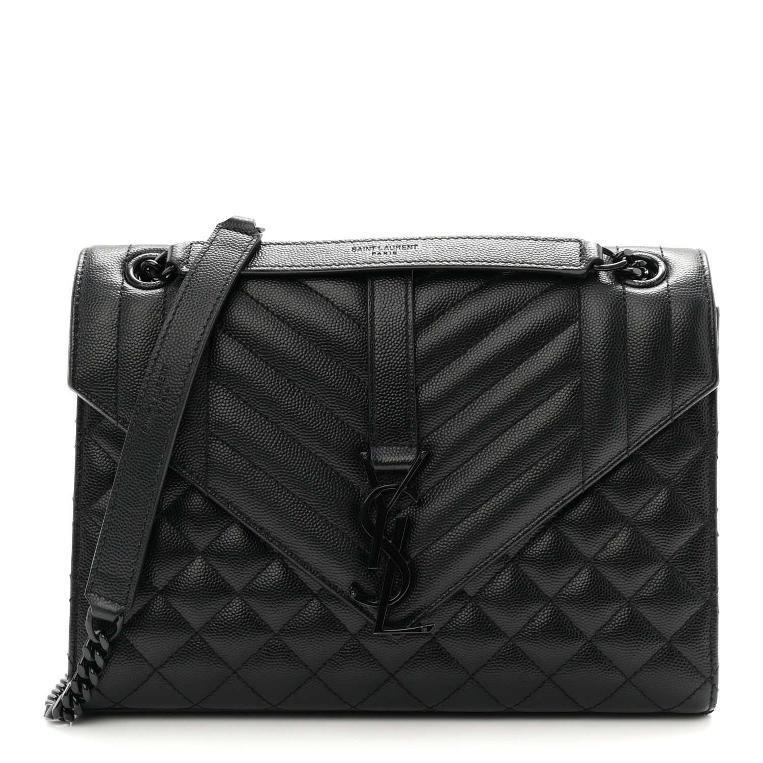 Saint Laurent Grain De Poudre Textured Mixed Matelasse Triquilt Medium Monogram Monochrome Satchel Black 1 of 10