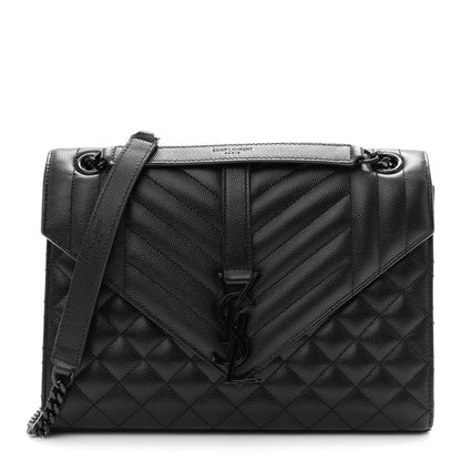 Saint Laurent Grain De Poudre Textured Mixed Matelasse Triquilt Medium Monogram Monochrome Satchel Black 1 of 10