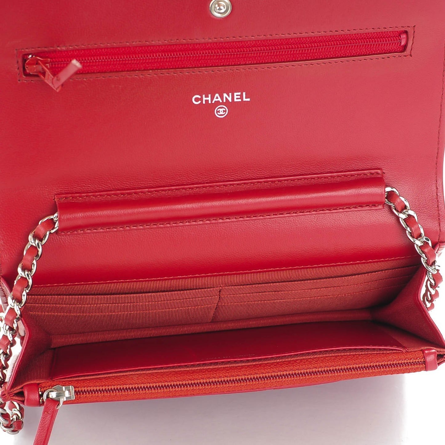 Lambskin Quilted Wallet On Chain WOC Red