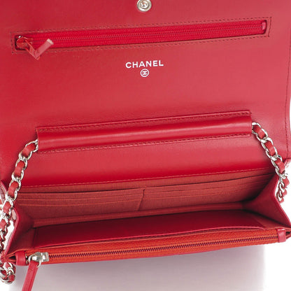 Chanel Lambskin Quilted Wallet On Chain WOC Red 5 of 8