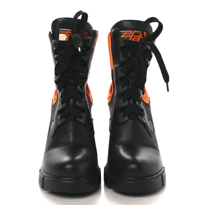 Prada Vitello Montana Neoprene Lace Up Chelsea 110mm Ankle Boots 38 Black Arancio 3 of 12