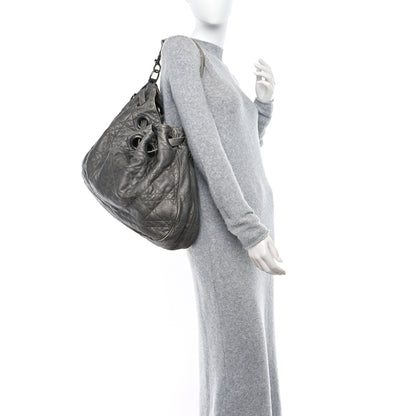 Christian Dior Metallic Lambskin Cannage Drawstring Bag Grey 2 of 10