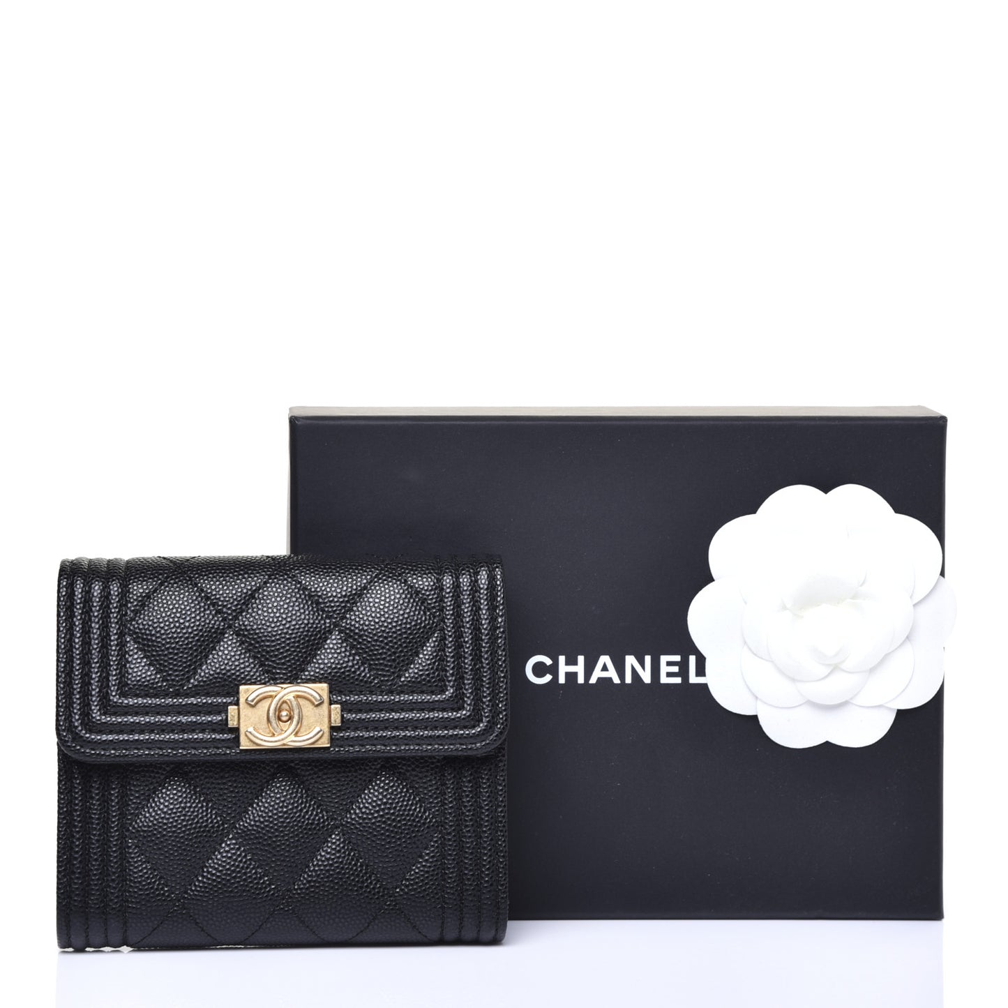 Caviar Quilted Compact Boy Wallet Black