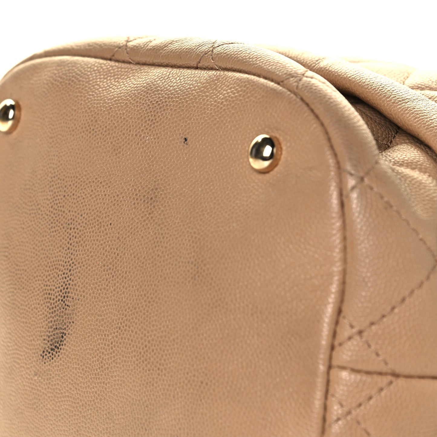 Caviar Quilted Rolled Up Bucket Drawstring Bag Beige