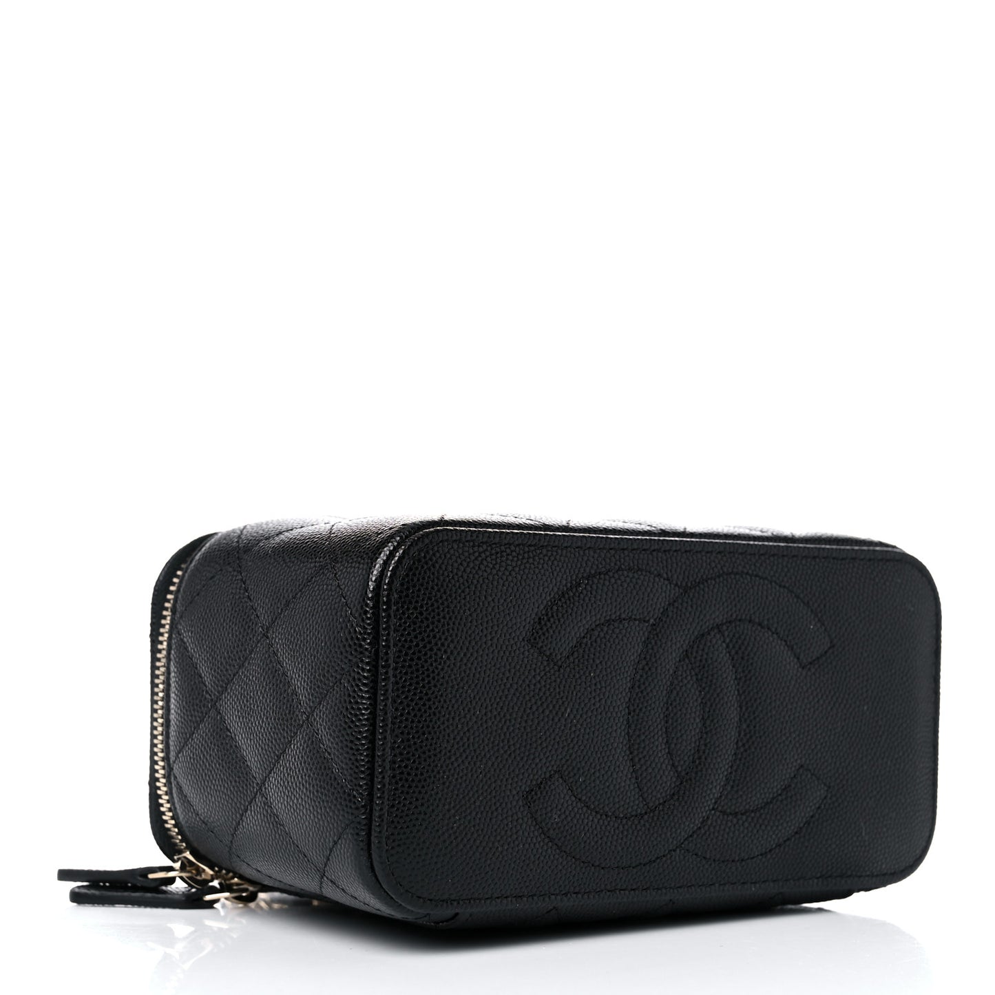 Caviar Quilted Small Vanity Case With Chain Black