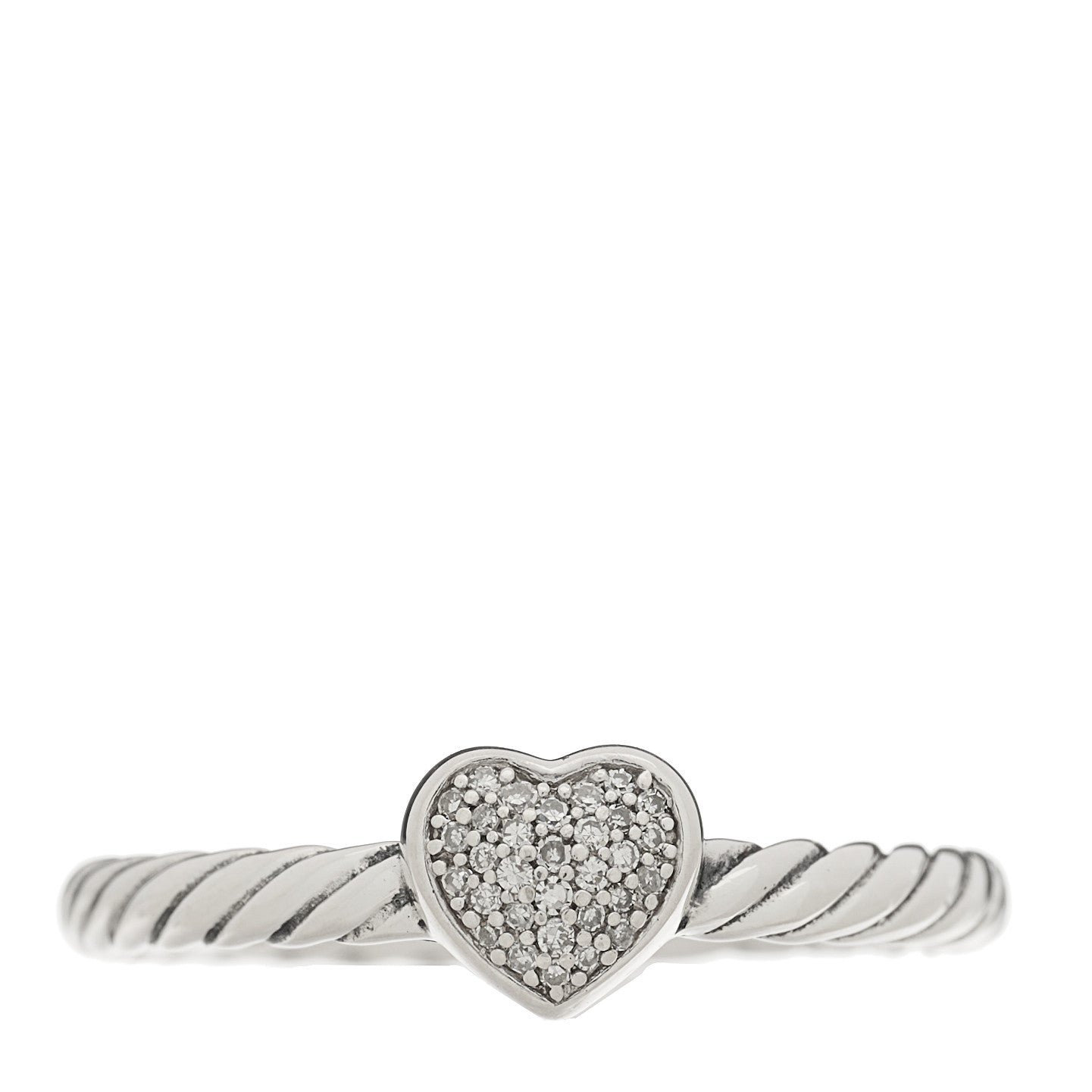 David Yurman Sterling Silver Diamond Cable Classics Heart Ring 55 7.25 1 of 4