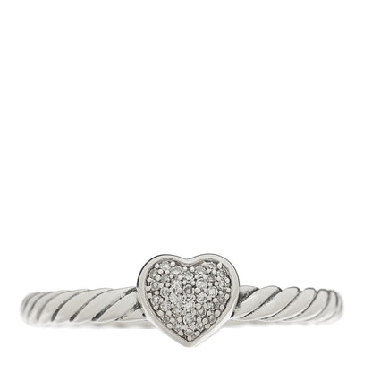 David Yurman Sterling Silver Diamond Cable Classics Heart Ring 55 7.25 1 of 4