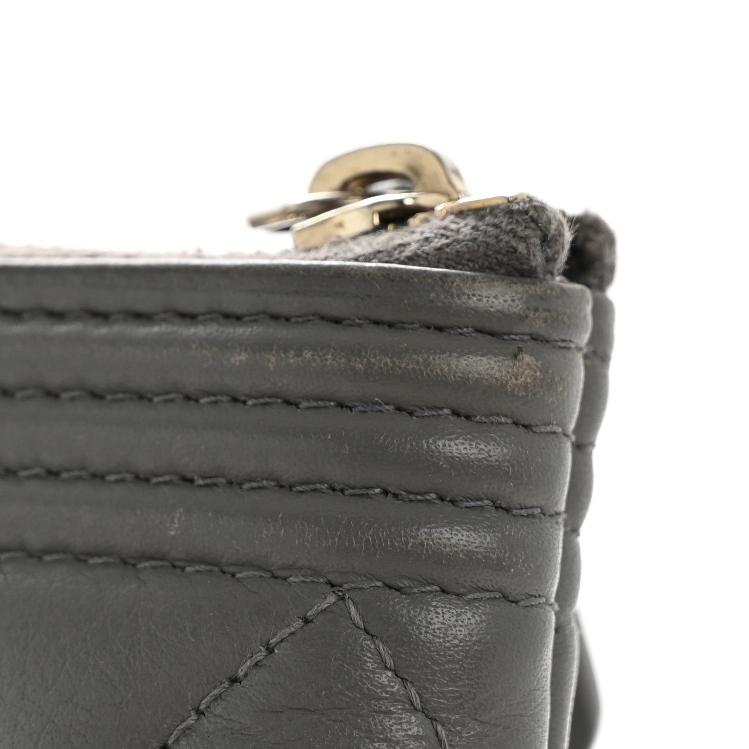 Chanel Lambskin Quilted Large Boy Zip Pouch Grey 8 of 10