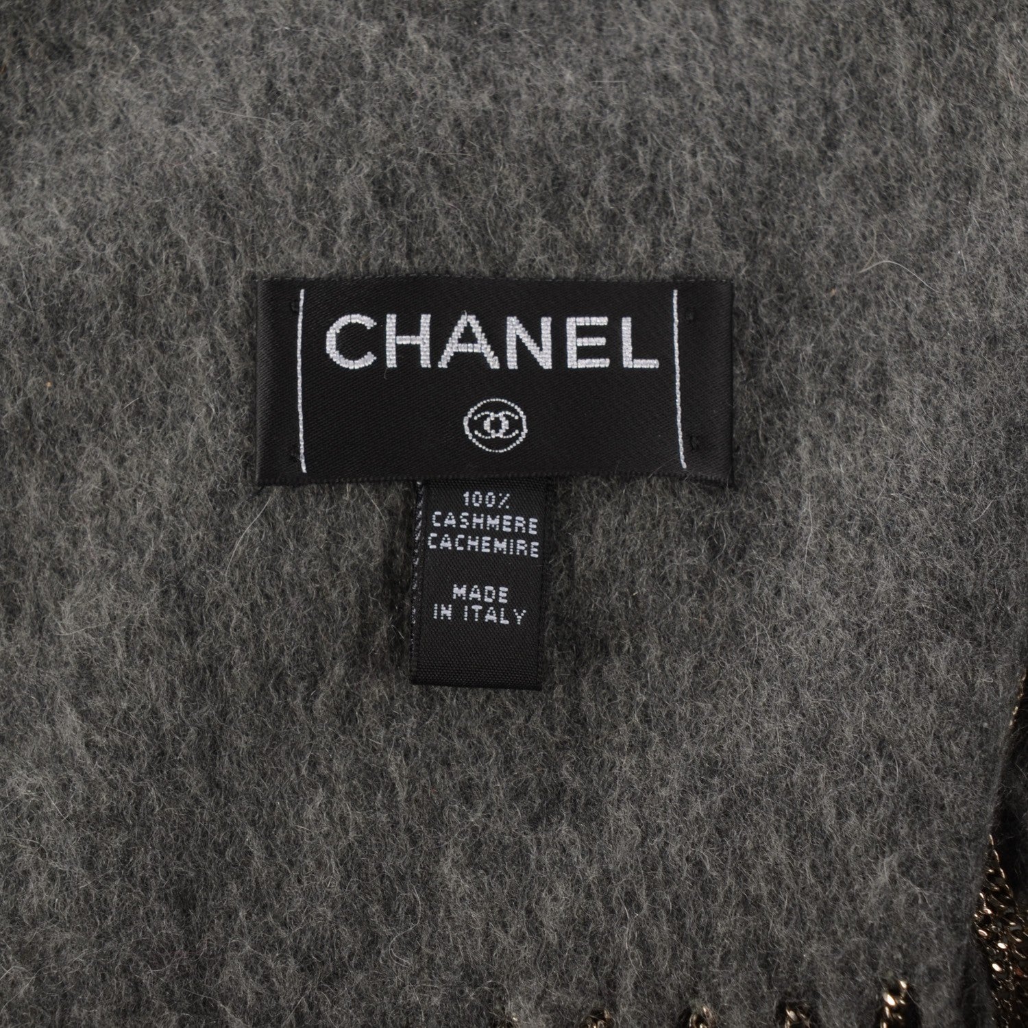 Chanel Cashmere CC Chain Fringe Shawl Dark Grey 5 of 6