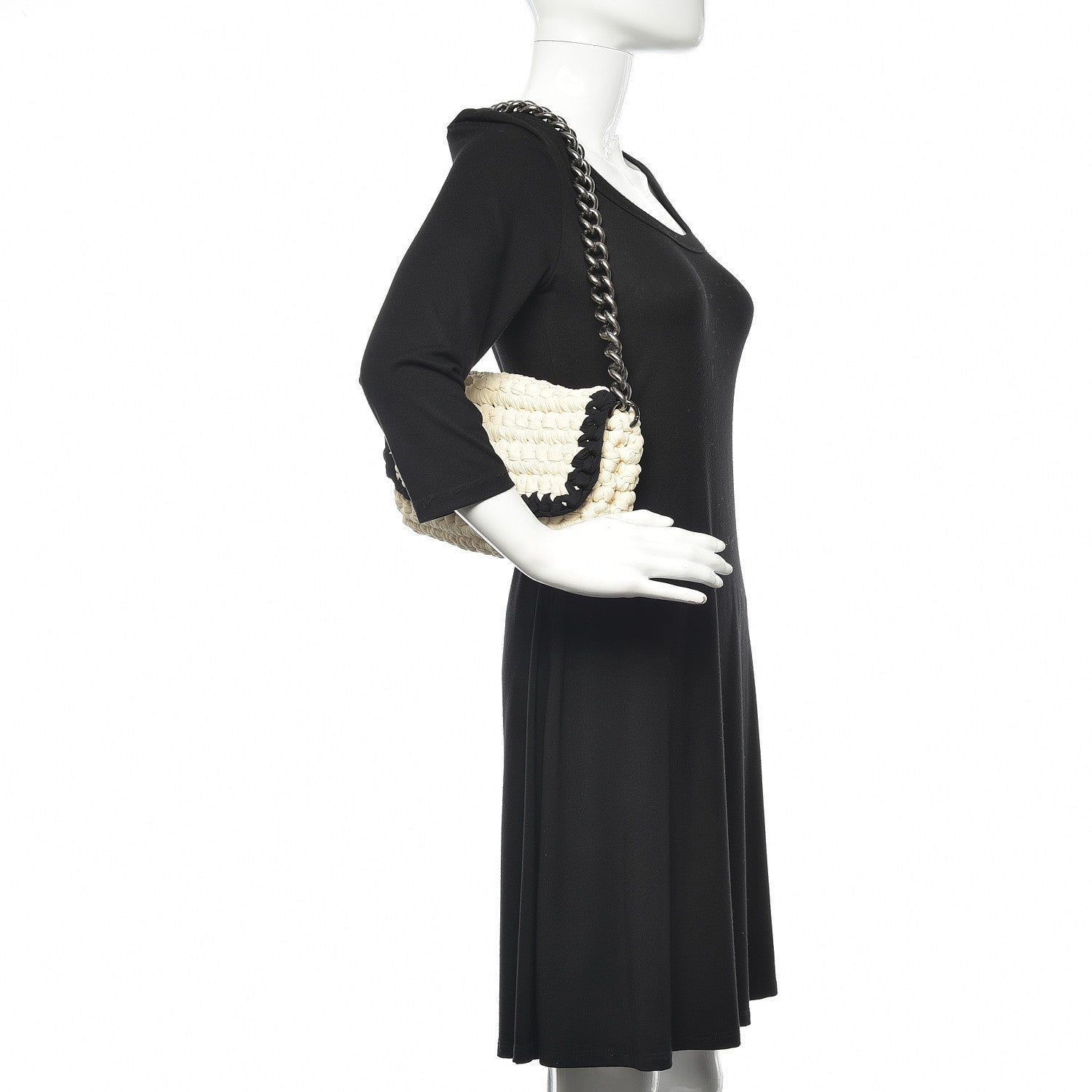Chanel Woven Fabric Single Flap Ivory Black 2 of 10