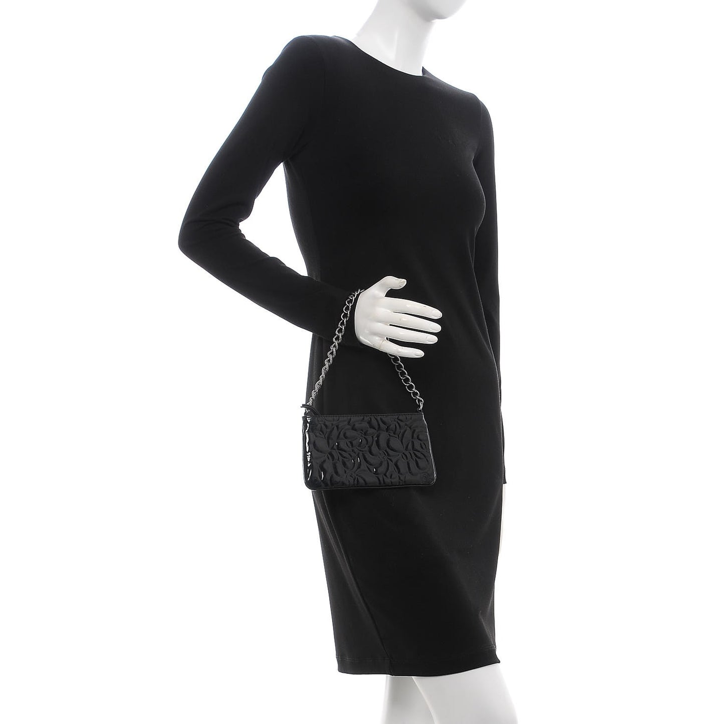 Patent Camellia Embossed Pochette Black