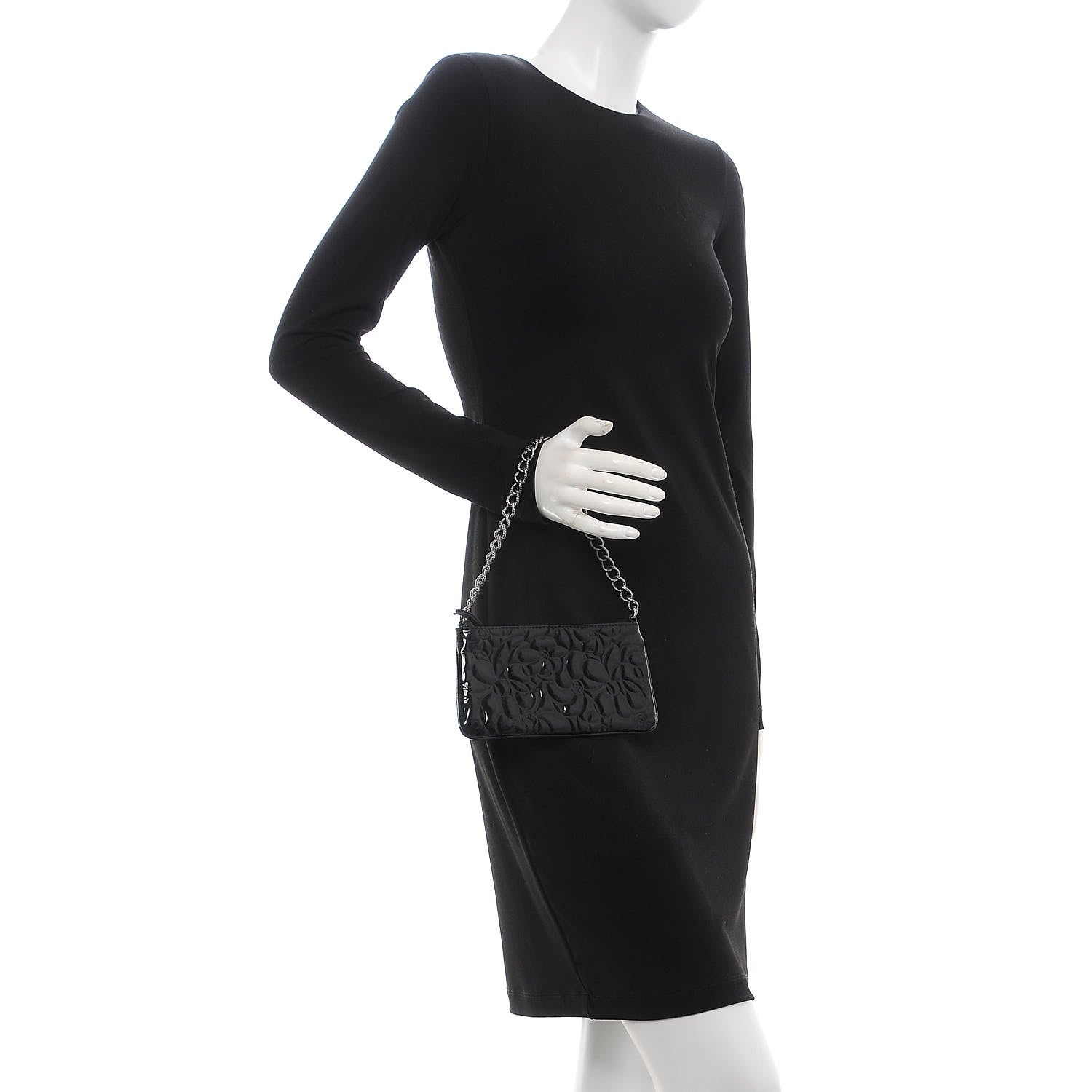 Chanel Patent Camellia Embossed Pochette Black 2 of 8