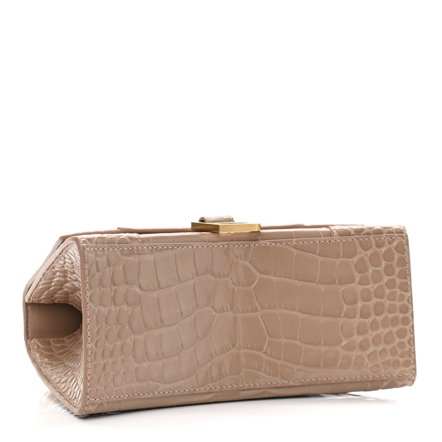 Balenciaga Shiny Calfskin Crocodile Embossed Small Hourglass Top Handle Bag Nude Beige 4 of 10