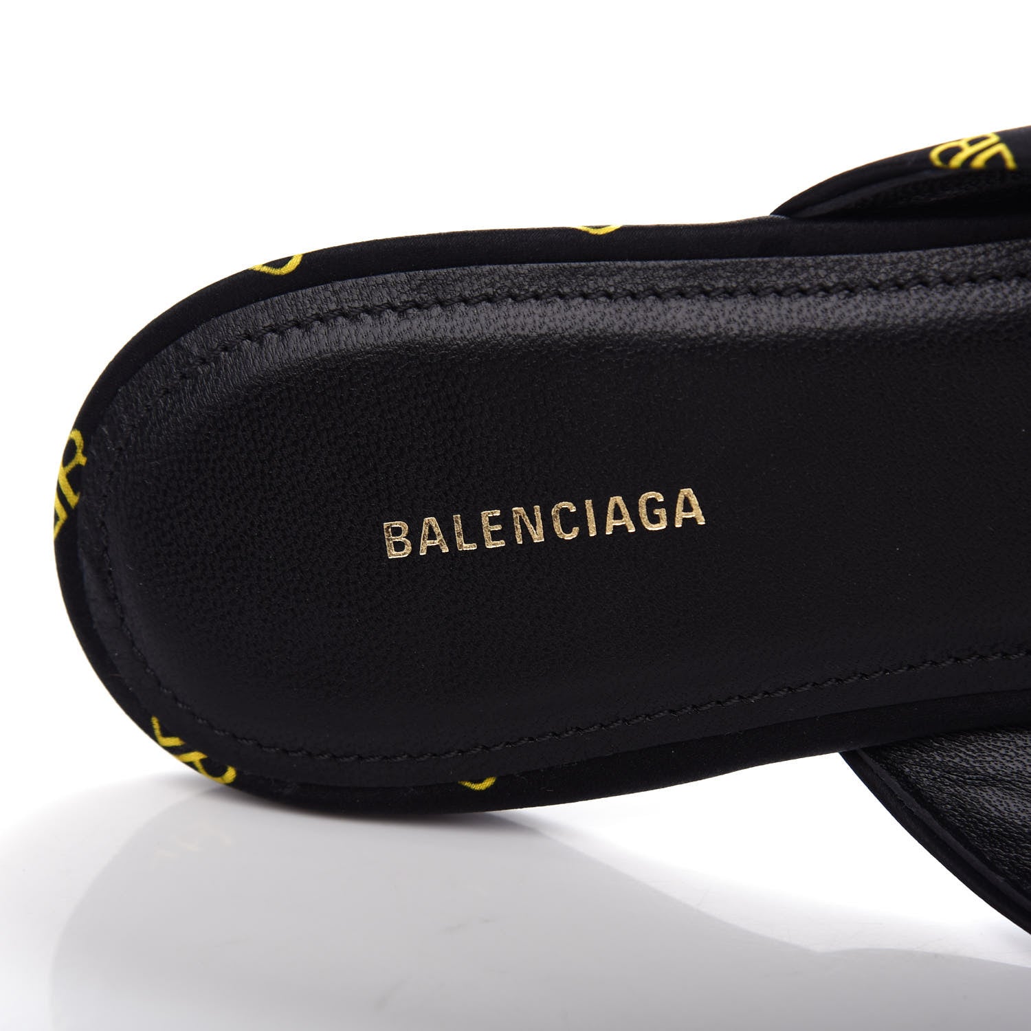 Balenciaga Crepe Satin BB Printed Pointy Toe Knife Flat Mules 39 Black Yellow Fluo 8 of 11