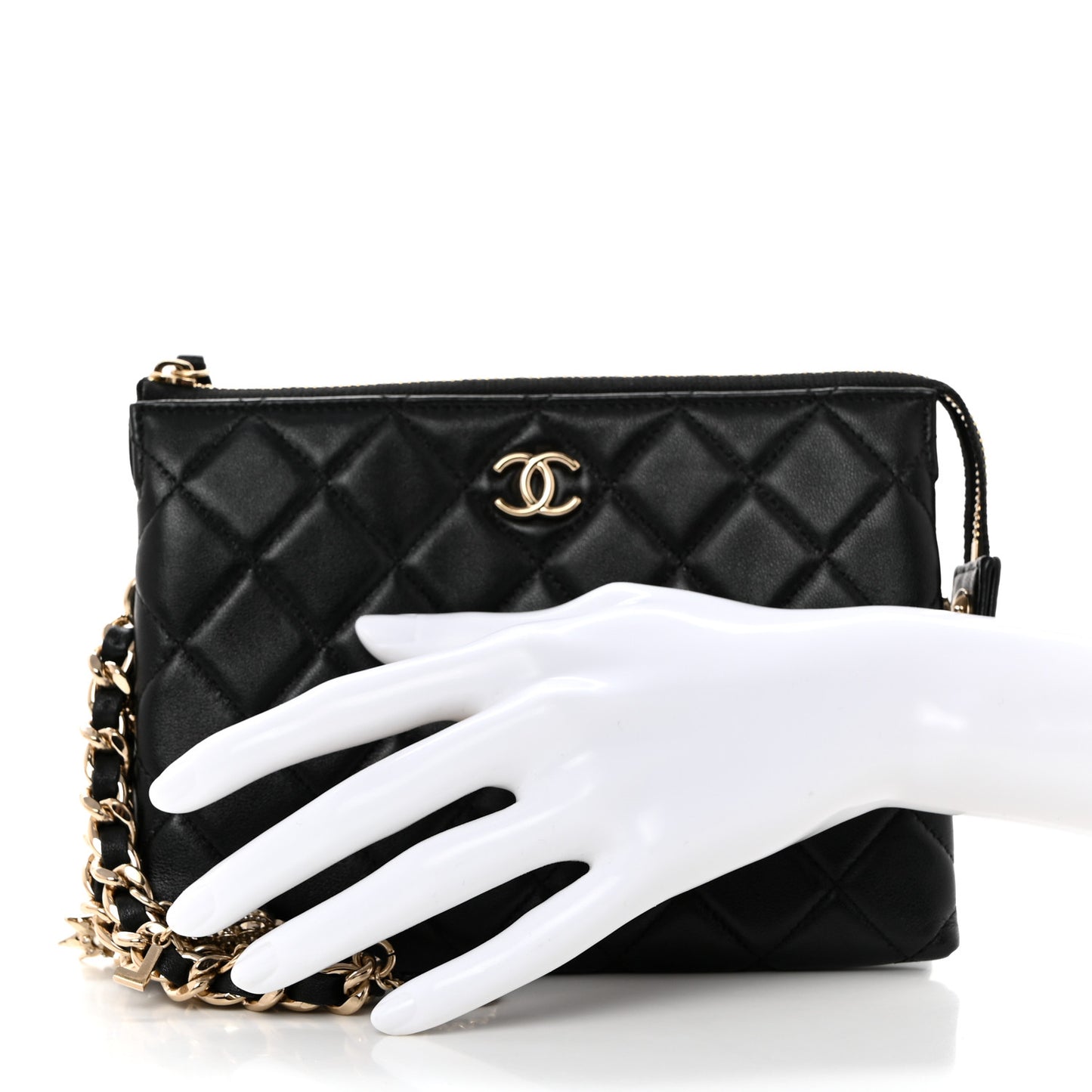 Lambskin Coco Charms Quilted Pouch Bag Black