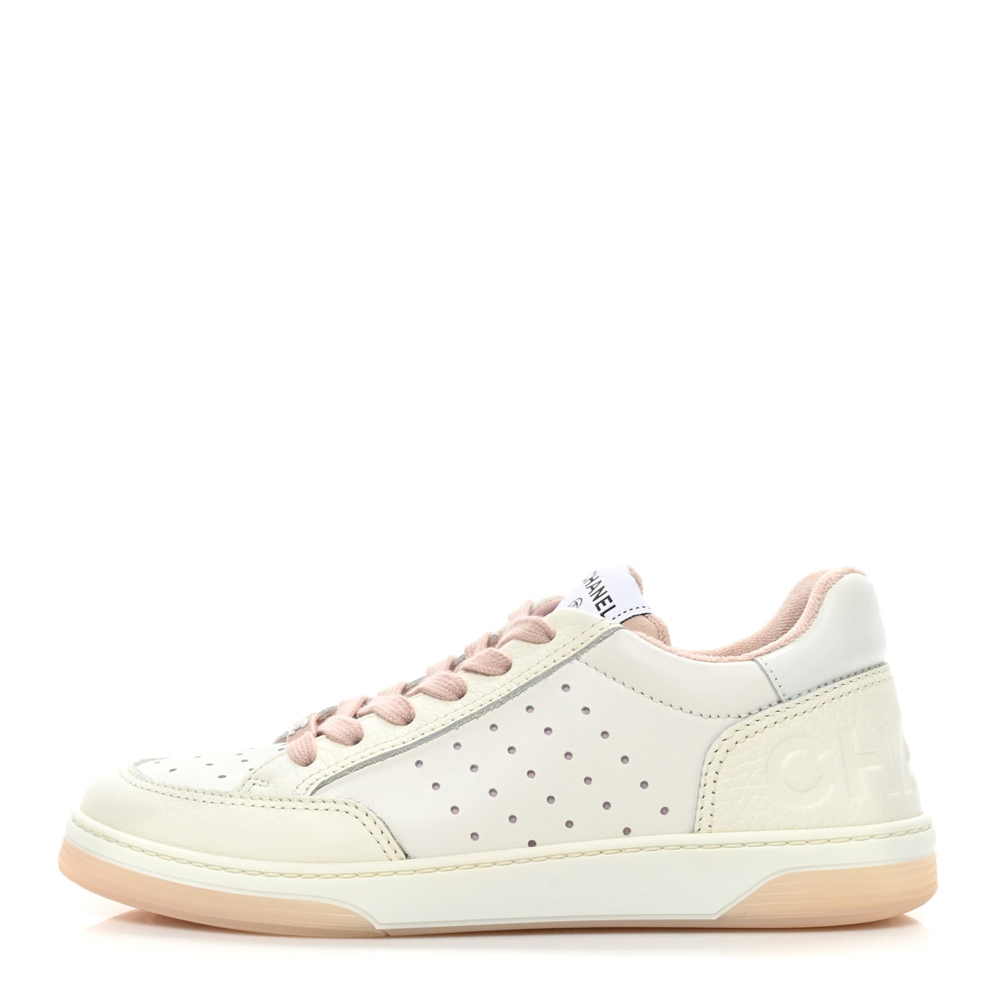 Grained Calfskin Fabric Womens Logo Sneakers 38 White Light Pink