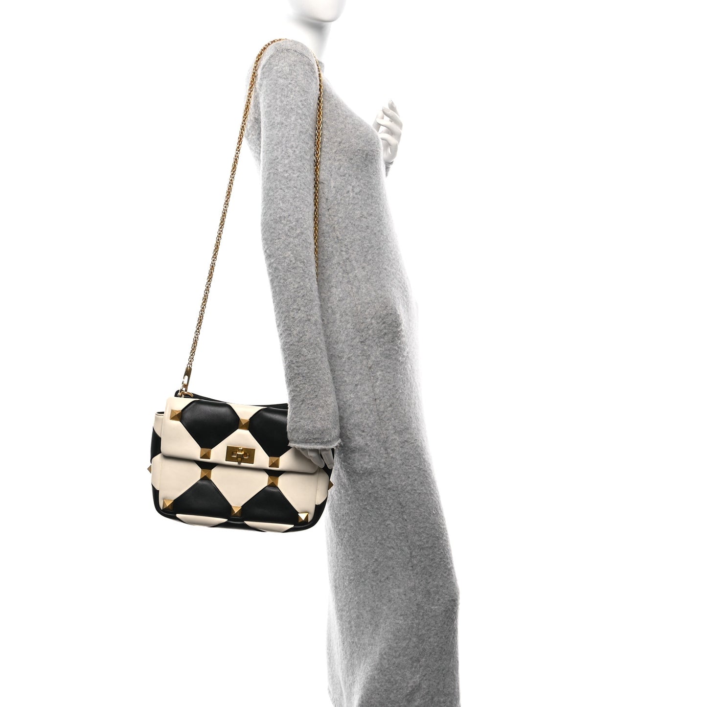 Nappa Large Roman Stud Shoulder Bag Black Ivory