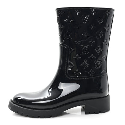 Louis Vuitton Rubber Embossed Monogram Drops Flat Half Boots 38 Black 1 of 8